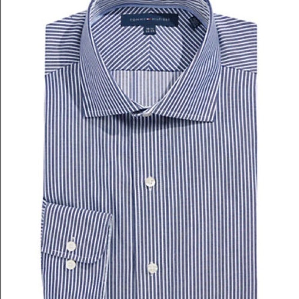 Tommy Hilfiger Striped Non-Iron Dress Shirt-BLUE-15.5-34/35